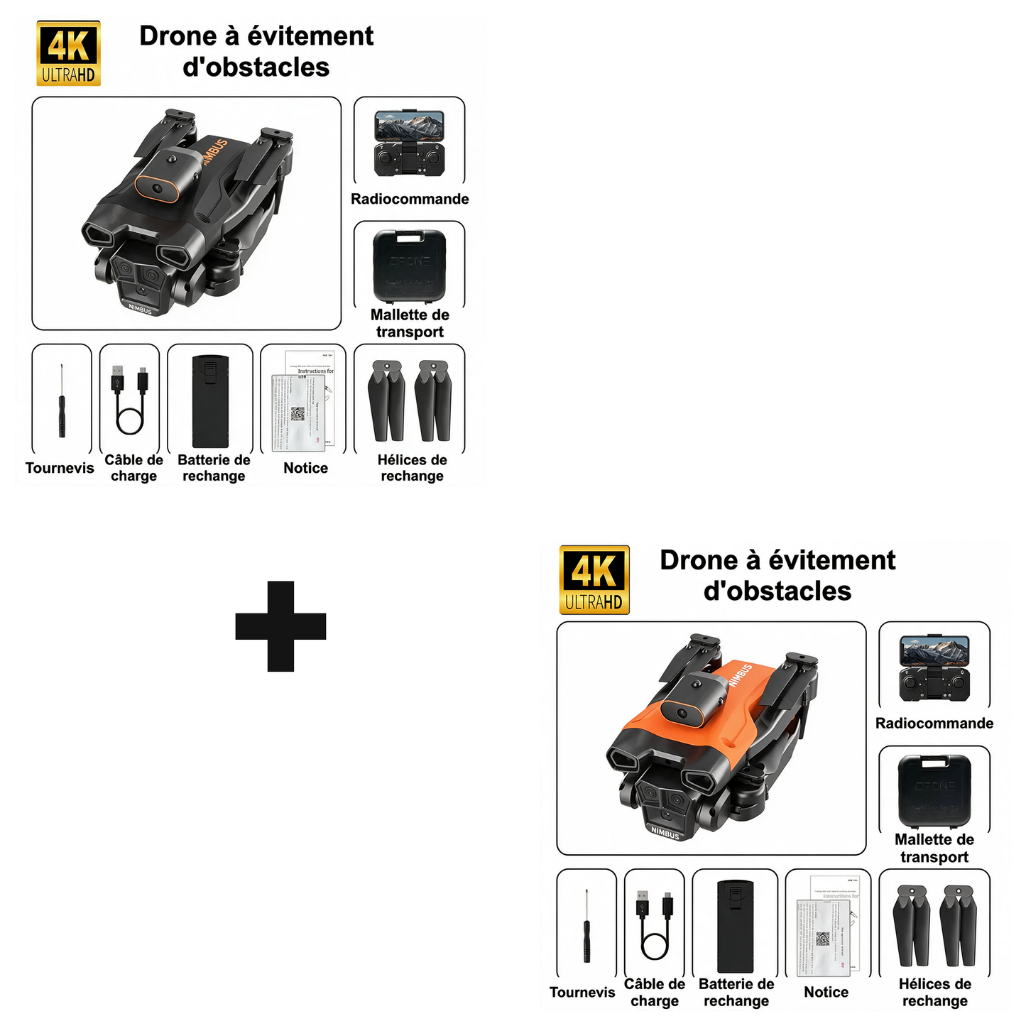 Lot de 2 drones NIMBUS : noir et orange