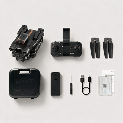 Tout le kit NIMBUS : drone, radiocommande, mallette, batterie, hélices, accessoires